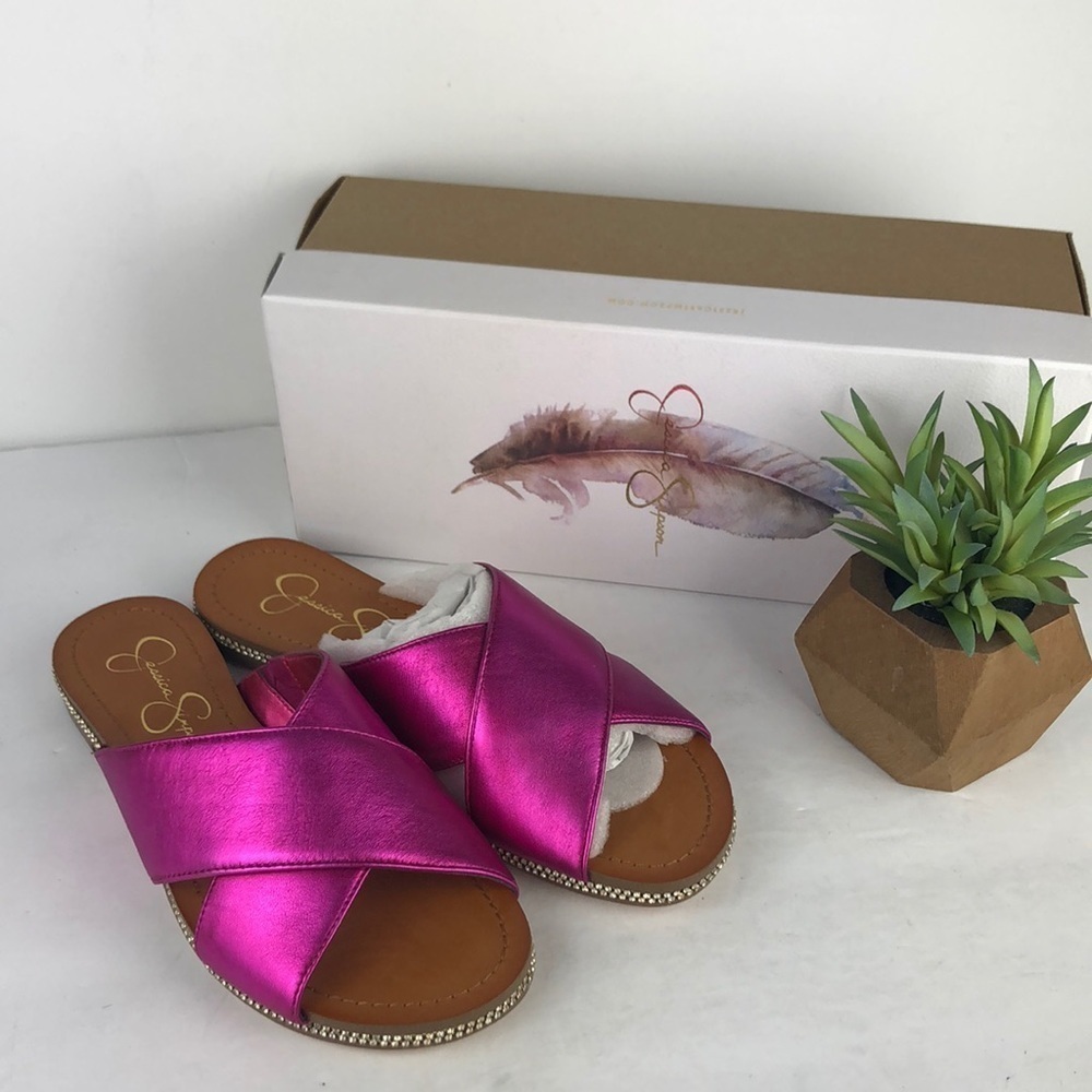 NEW Jessica Simpson Brinella Chic Metallic Italia Nappa Flip Flop Sandals 7